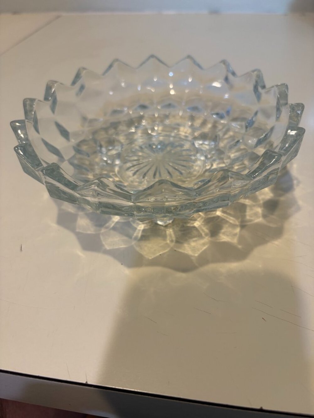 VINTAGE FOSTORIA AMERICAN CLEAR CUBIST FOOTED BON BON CANDY BOWL 6 1/4"